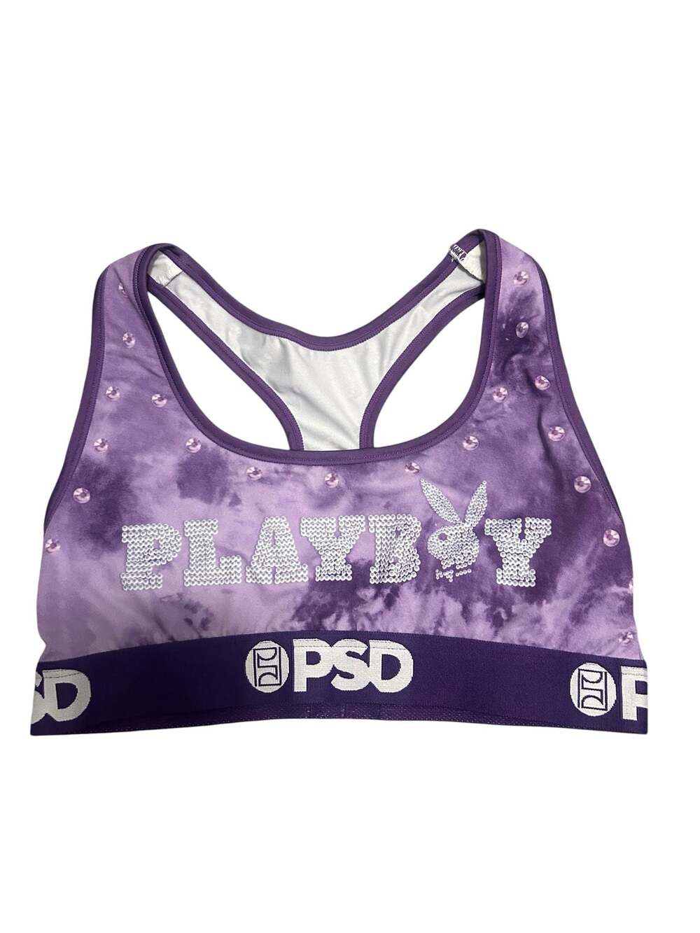 Playboy x PSD Purple Tie Dye Rhinestone Logo Sports Bra Medium